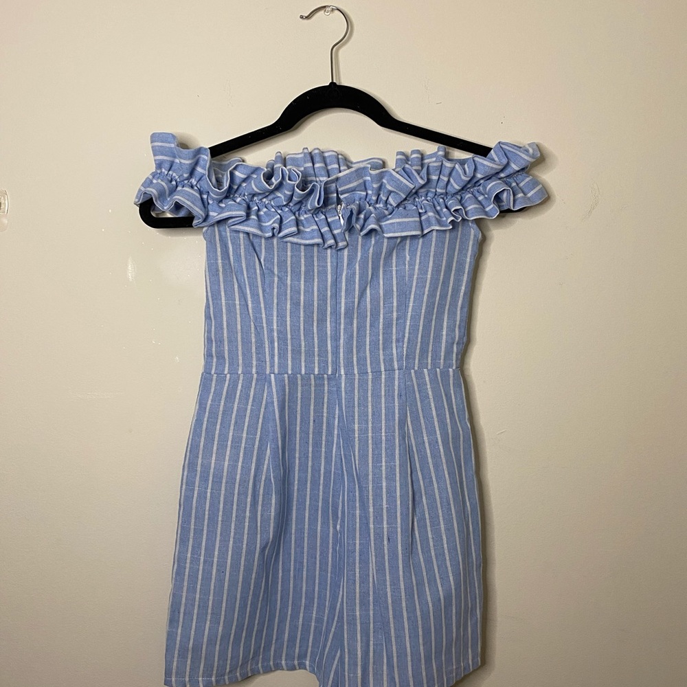 Missguided blue & white striped fitted romper sz2 - Picture 2 of 4